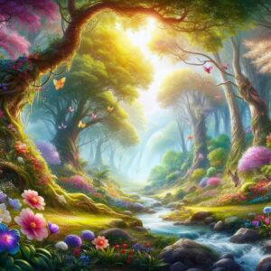 A-magical-forest-with-colorful-flowers-majestic-trees-and-a-clear-stream-300x300 A magical forest with colorful flowers, majestic trees, and a clear stream